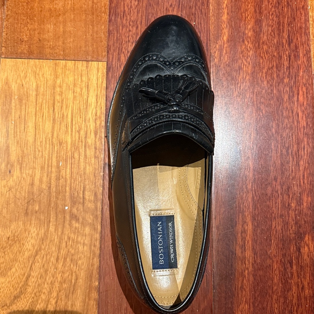 Men's Bostonian Leather Tassel Black Loafer Dress Shoes Slip on  10.5 Shoe Trees - Picture 8 of 16